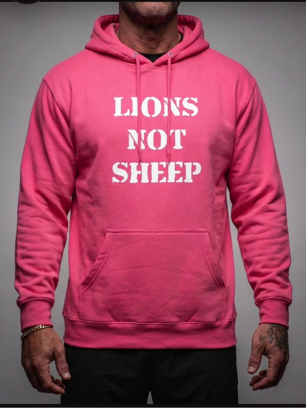 Lions Not Sheep Apparel Co. Men’s Pink Pullover Hoodie Sz XL